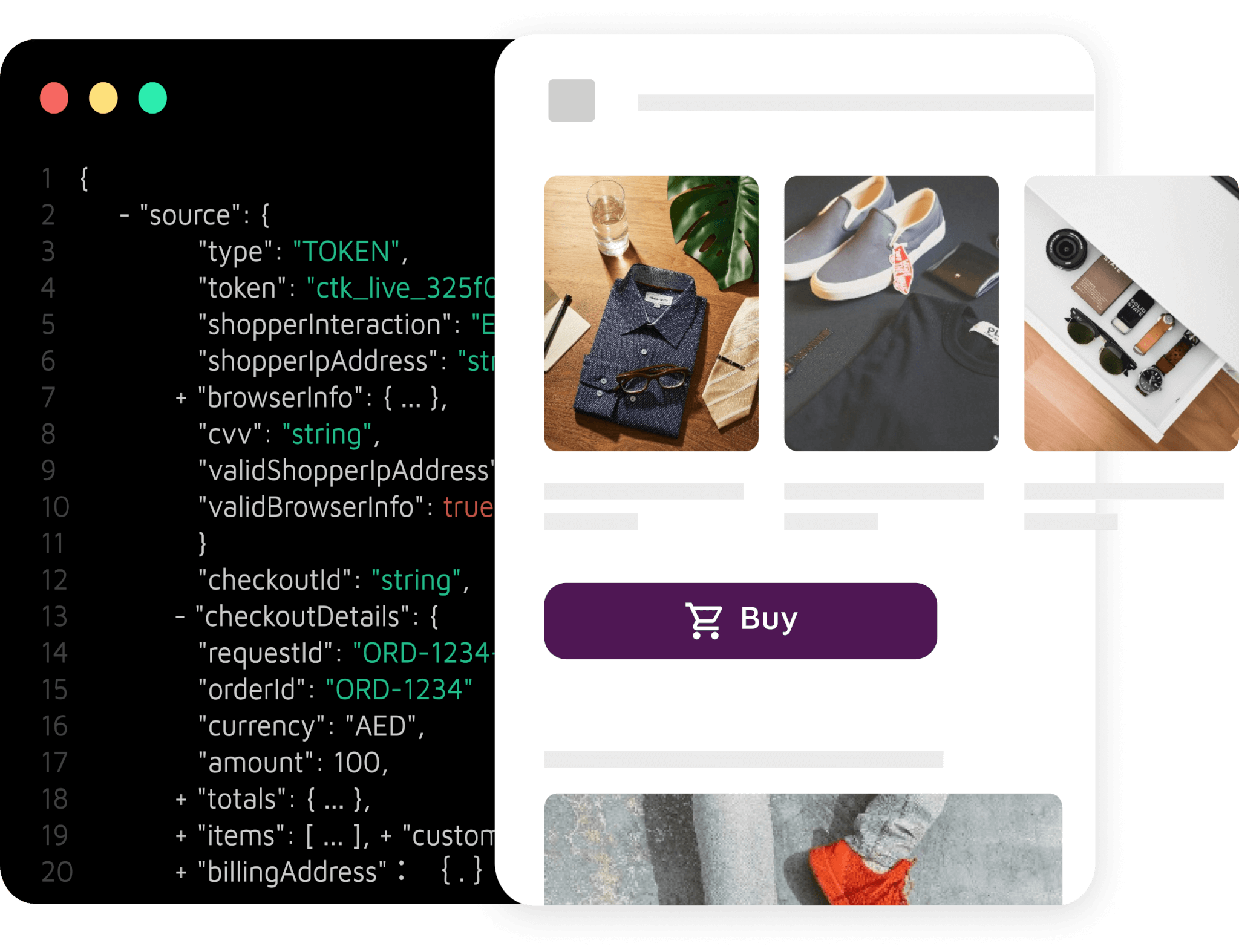 A code window with an online shop