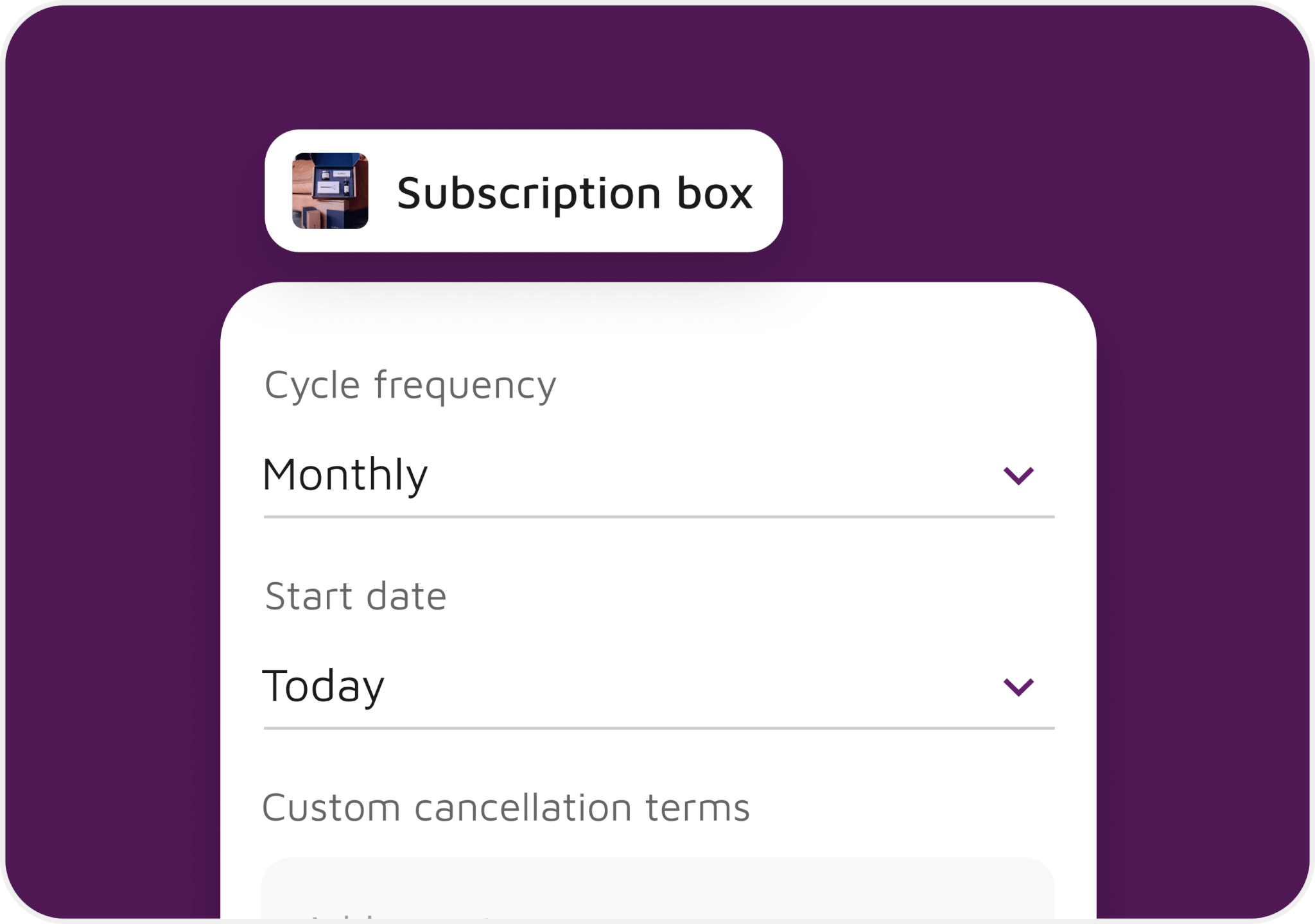 A modal showing subscription details like frequency and subscription start date