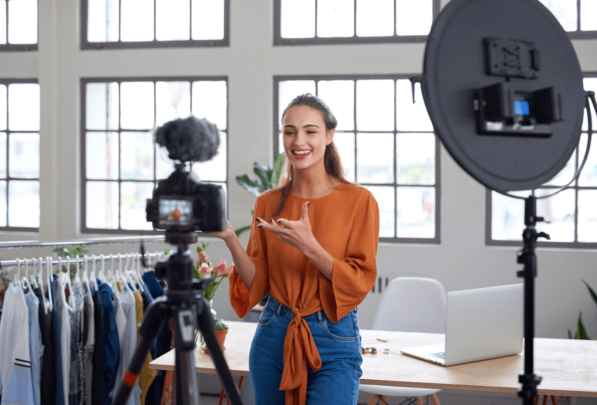 a lady recording a review about product to sell on social media